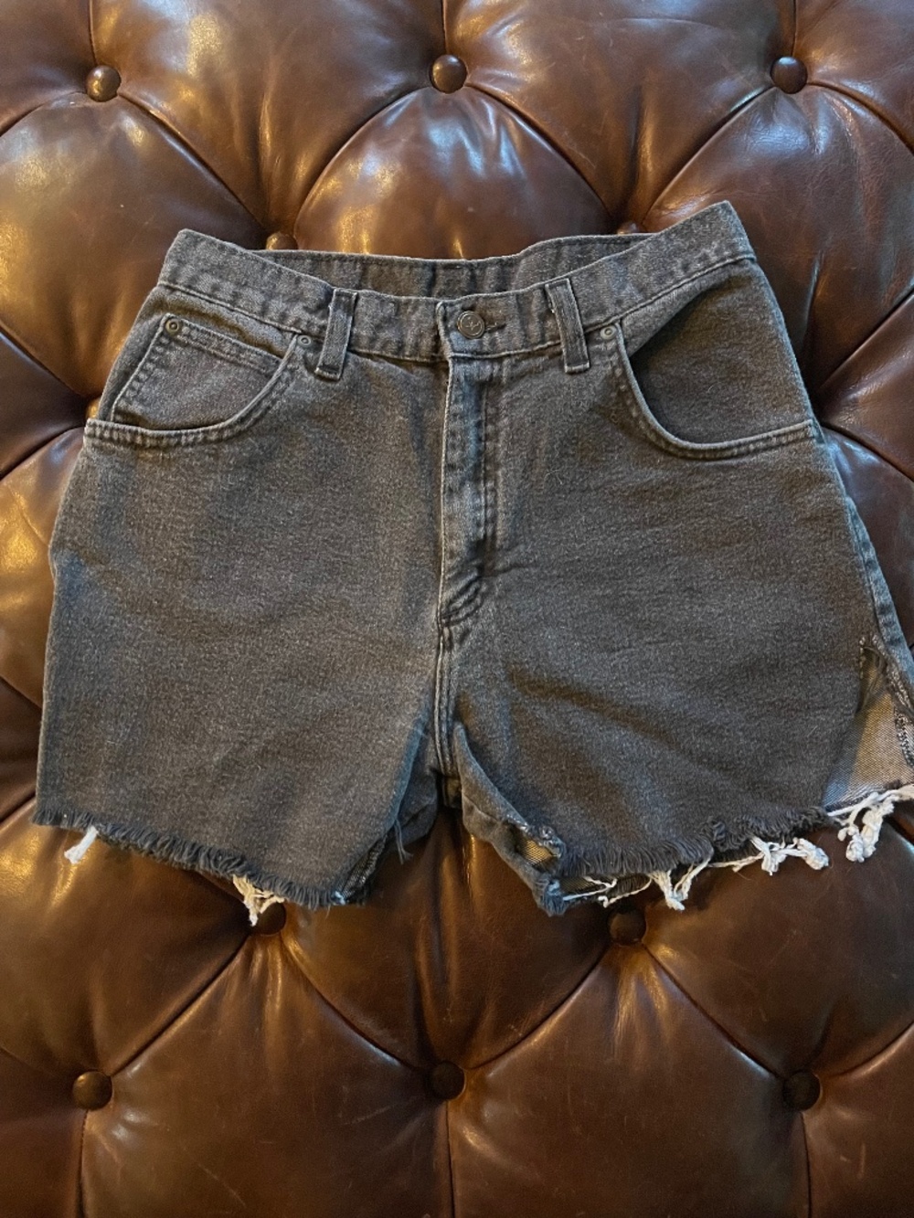 Vintage sheplers black denim cut off shorts
